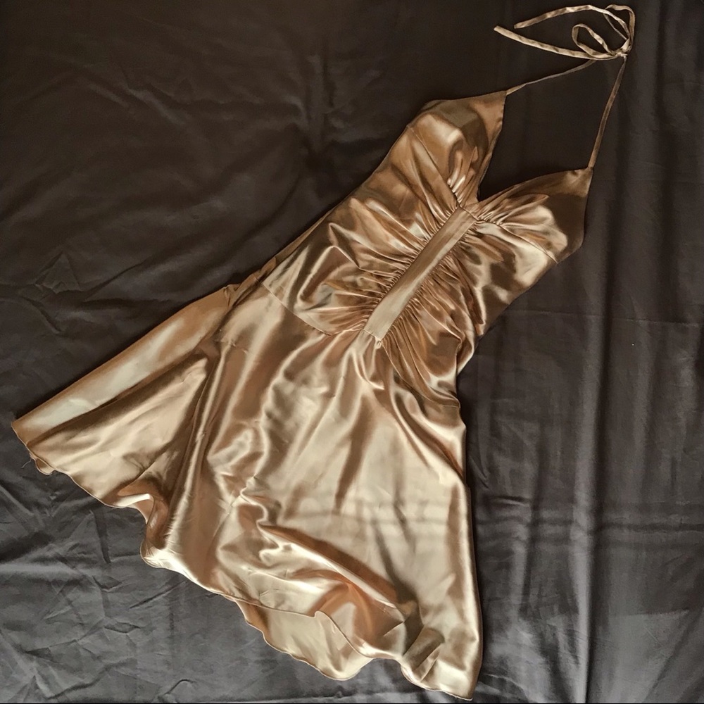 Jessica McClintock halter dress, gold